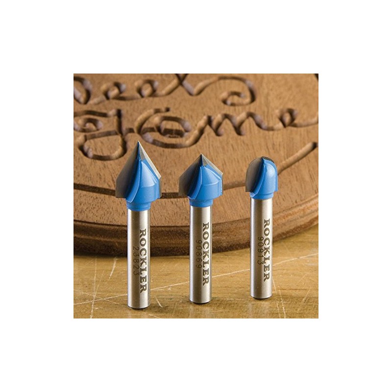 Rockler Signmaking Router Bit Set (3 Pieces) – 1/4” Shank