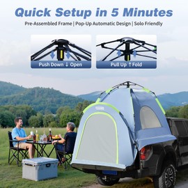 Upgraded Tecoom Pop Up Truck Tent Waterproof PU3000mm, Double-Layer 2-Person Tent for 5.5–5.8 ft Pickup Bed, Compact & Portable Full-Size Truck Bed Tent for Outdoor Camping, Easy to Install, Blue Gray