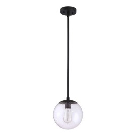 Design House Gracelyn Pendant Light with Clear Seedy Glass Globe Shade in Matte Black