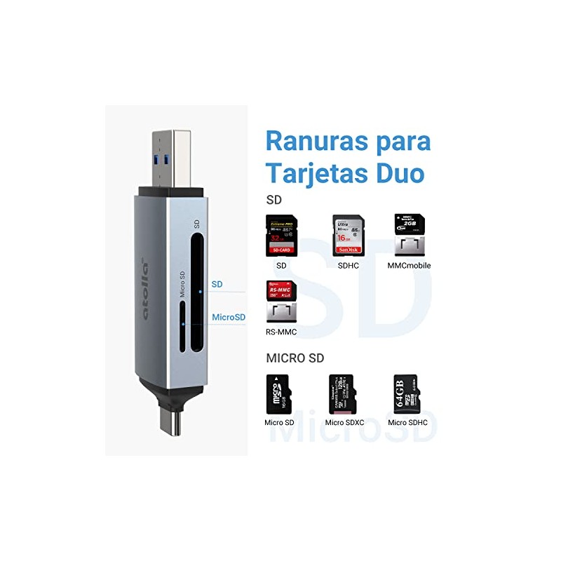 Lector de tarjetas SD, atolla Aluminum Adaptador SD a OTG