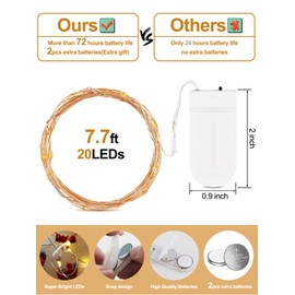 Fairy Lights Battery Operated, 6-Pack 7.2ft w/20 LED Mini Lights String Lights for Wedding Decoration Waterproof Silver Wire for Mason Jar/Centerpiece Table/Bedroom/Christmas/Valentines Decoration