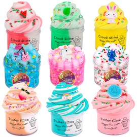 9 Pack Slime Kit Box Including Butter Clear Cloud Slime for Girls Boys, Party Favors Non-Sticky Stress Relief DIY Toy for Kids
