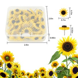 60 Pcs Sunflower Push Pins Flower Tacks Decorative Sunflower Thumb Tacks for Photos Wall Maps Bulletin Boards Cork Boards Offices Schools Supplies