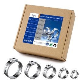 PEX Cinch Clamp Rings Kit (120 PCS), 5 Sizes in 3/8" 1/2" 5/8" 3/4" 1", 304 Stainless Steel Single Ear Hose Clamps for Plumbing and Pipe Fitting Connections, PEX tubing Pipe Fitting by RTHIEAI