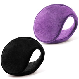 YQXCC Earmuffs for Men and Women, Classic Fleece Unisex Winter Ear Muffs, Black + Purple