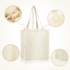 Berlune 6 Pcs Reusable 6 Bottle Wine Tote Bag with Divider Canvas Washable Portable Wine Carrier Tote Sturdy Bag for Grocery Bottle Carrier Holder for Travel Camping Picnic