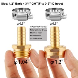 2 Set Brass Garden Hose Repair Connector Kit with Clamps, Fit for 1/2" Garden Hose Fitting,1/2'' Barb x 3/4'' GHT Garden Hose Adapter/Fittings, Water Hose Repair Kit