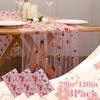 1pcs Pink Daisy Fall Table Runner Embroidery Gauze 10FT Florals