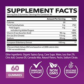 Sambucus Elderberry Gummies with Vitamin C & Zinc for Adults - 100mg Elderberry Extract for Daily Wellness Defense & Immune Support - Vegan, Non-GMO, 