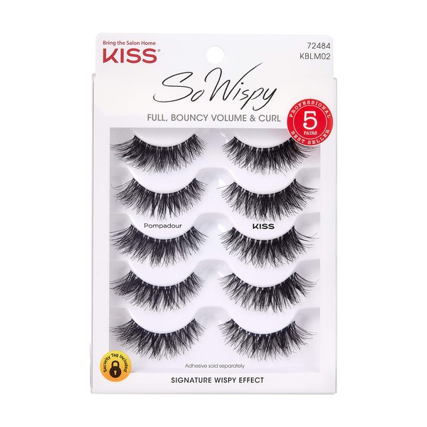 KISS So Wispy False Eyelashes Multipack in Style Pompadour, Volume & Curl Lash Extensions Look, Cruelty Free Synthetic Lashes, Crisscross Pattern, Reusable and contact lens friendly, 5-Pair 5 Count (Pack of 1) Medium Volume - Multi Pack