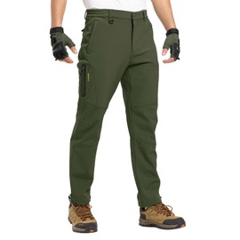 YSENTO Men's Fleece Lined Snow Ski Pants Waterproof Softshell Insulated Winter Cargo Hiking Camping Pants Army Green Size 32
