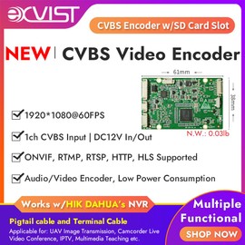 EXVIST H.265 CVBS Video Encoder with SD Card Slot for Thermal Imaging and Analog Cameras - Live Broadcast on YouTube, Facebook, Wowza; Supports RTMP, RTSP, HTTP, HLS, ONVIF/HK Compatible