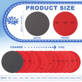 YELARXI Bowling Ball Sanding Pads, Hook and Loop Sanding Sponge Discs - Fitting for (Bowling Ball Polisher - Orbital Sander - Resurfacing) Grit 1200 & 5 Inch & 6 Pack