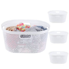 Innouse 4 Pack Laundry Basket with Cutout Handle, White Plastic Laundry Hamper