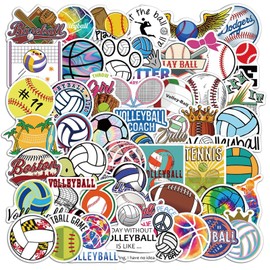 Mixed Sport Stickers for Kids,50PCS Mixed Football Basketball Tennis Volleyball Softball Soccer Stickers for Laptop Water Bottle Bicycle Skateboard Recreational Machines,Classroom Rewards for Students