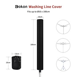 Dokon Rotary Washing Line Covers Waterproof, Rotary Airer Cover Heavy Duty 420D Oxford Anti-UV Outdoor Rotary Clothes Line Cover with Zip, Rotary Dryer Cover with Clothes Peg Bag - 180xØ16cm