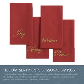 Elrene Home Fashions Holiday Sentiments - Juego de 4 servilletas de Tela con Refranes de Temporada, 17 x 17 Pulgadas, Color Rojo