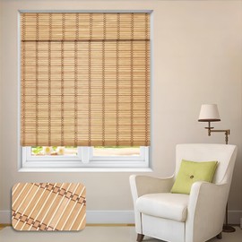 LUCKUP Cordless Bamboo Roman Shades, Roll Up Bamboo Blinds for Indoor Windows, Light Filtering UV Protection Natural Bamboo Shades, Easy to Install for Home&Office, 28" W x 64" L, Natural
