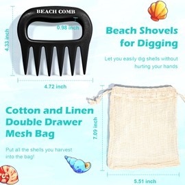 Sand Scoop with Shovel Plastic Sand Sifter for The Beach Black Sea Glass Hunting Tools Shell Scooper with Beach Mesh Bag Shark Teeth Digger for Kids