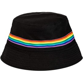 ARG Unisex Cotton Bucket hat Summer Travel Festival Sun Fisherman Hats Reversible (Black Rainbow Stripe)
