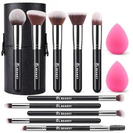 Conjuntos de brochas de maquillaje BEAKEY, juegos de brochas con esponjas de maquillaje (10+2 piezas, con estuche negro) | Soft synthetic brushes, 2 s