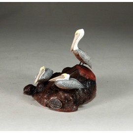 Brown Pelican Trio by John Perry Sculpture on burlwood base 5 in Long Statue Decor