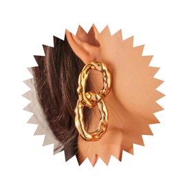 Aneneiceera Boho Hammered Square Earrings Textured Hollow Square Earrings Chunky Golden Earrings Punk Geometric Earrings Jewellery for Women and Girls (Square), Zinc, No Gemstone