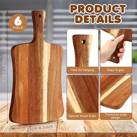 Layhit 6 Pcs Thick Acacia Wood Cutting Board with Handle 14" x 8.7" x 0.6" Wooden Charcuterie Board Carving Board Double Sided Serving Wood Chopping Boards for Meat Cheese Bread Vegetables Fruits