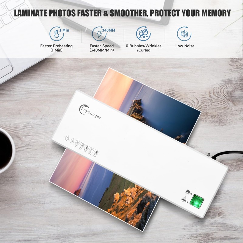 Buyounger Laminator Machine with 40 Laminating Sheets, A4 Laminator Thermal