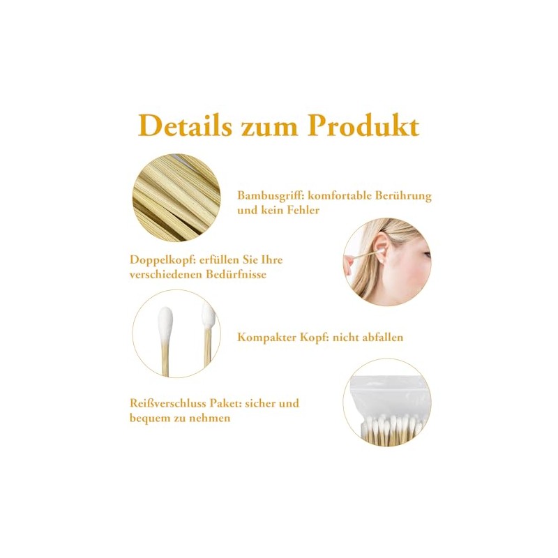 Pack of 100 Bamboo Cotton Buds, 15 cm Cotton Swabs,