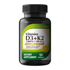 NutraA2Z Vitamins D3 & K2 5000IU + 100mcg (90 Softgels)