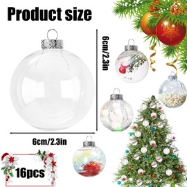Transparent Christmas Tree Baubles, Clear Christmas Baubles, Fillable Christmas Baubles, for Filling and Decorating, Christmas Tree Decorations, Pack of 16