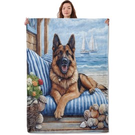 UNDAHIS Funny German Shepherd Dog Blanket, Soft Warm Cozy Throw Blanket Gifts for Adults Kids Women, Lightweight Fuzzy Comfy Flannel Blankets for Couch, Travel, Bed, Home Decor 60×50 Inch