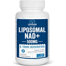 Liposomal NAD+ 500 mg + Trans-Resveratrol 300 mg, Superior Absorption True NAD Supplement Efficient for Cellular Energy Metabolism & DNA Repair, 60 Softgels