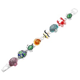 Rosemarie Collections Women's Whimsical Fun Colorful Enamel Charms Easy Clasp Bracelet, 7" (Turtles Fish Seashells)