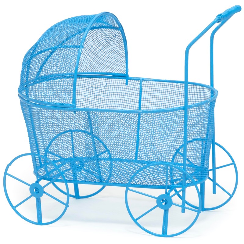 Adorable Baby Shower Centerpiece, Decorative Stroller Carriage Basket, Blue, 8-inch