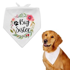 Pet Dog Bandana - 1Pcs White Cotton Triangle Dog Scarf Bandanas Big Sister Flower Pattern Dog Kerchief Puppy Cat Scarf Bibs Accessories for Small Medium Dogs Pets Birthday Party Gifts,42 * 42 * 62cm