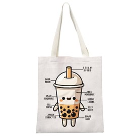 MEIKIUP Bubble Tea Canvas Tote Bag Milk Tea Brain Shoulder Bag Funny Kawaii Milk Tea Lover Gifts Drinking Milk Tea Bag (CA Milk Tea Brain tb)