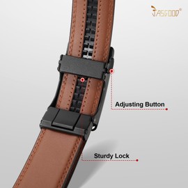 JASGOOD Mens Belt Leather Ratchet Belt For Men Automatic Ratchet Buckle 1 3/8" Slide Belt for Dress Pant