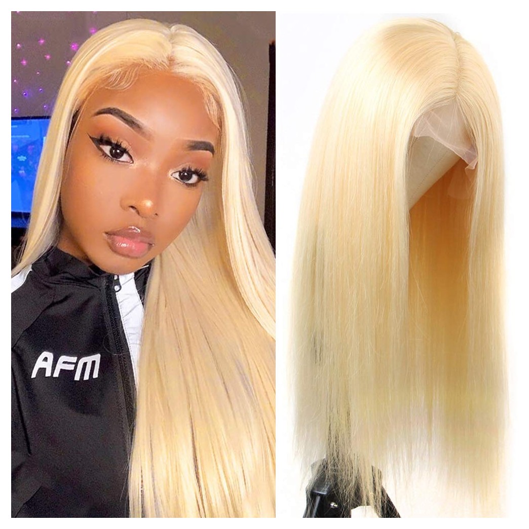 613 Lace Front Human Hair Wigs Pre Plucked Middle Part Lace Wig Blonde 13x4x1 Transparent Lace Wig Can Be Dyed Peruvian Straight Hair Wig For Women (22 inch, t part lace)