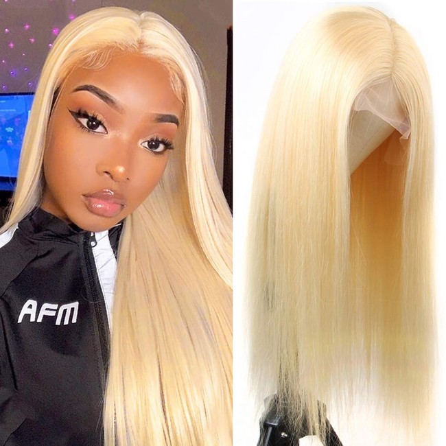613 Lace Front Human Hair Wigs Pre Plucked Middle Part Lace Wig Blonde 13x4x1 Transparent Lace Wig Can Be Dyed Peruvian Straight Hair Wig For Women (22 inch, t part lace)