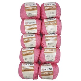 YarnArt Baby Cotton Knitting Wool with 50% Cotton, 500 g Wool Plain (Pink 414), Pack of 10 x 50 g