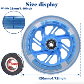 OTFAITP 120mm x 28mm Light-up Kick Scooter Front Wheels 8mm OD Inline, LED Bearing Skateboard Silent Flash Wheel with Bearings ABEC-9 for Foldable Micro Mini 2-3-4 Wheel Kids Scooter Kickboard