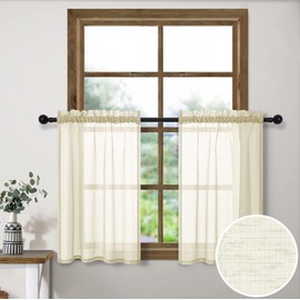 Pitalk Cortinas de nivel de 30 pulgadas de longitud para ventanas pequeñas, juego de cortinas de café con bolsillo para barra, cortina semitransparente de lino texturizado, para caravana, granja, cocina, cortinas para ventana de baño, cortinas, sótano, c