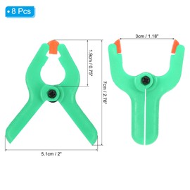 PATIKIL 2 Inch Spring Clamps, 8 Pack Plastic Flexible Anti-slip Strong Backdrop Clamp Clips for Stand DIY Project Photography Studio Craft, Green