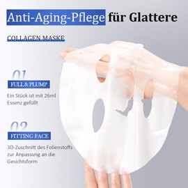 Soleneva 6 Stück Anti-Falten Collagen Maske - Kollagen Gel Masken für Anti-Aging & Glatte Haut - Maske Gesicht zur Reduziert Feine Linien & Falten - Feuchtigkeitsmaske Gesicht für Alle Hauttypen