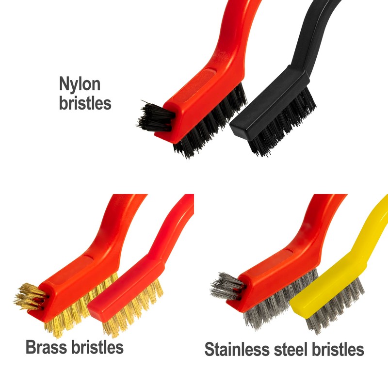 6Pcs Wire Brush Set, Stainless Steel/ Brass/ Nylon Bristle Brushes
