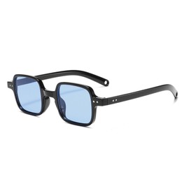 WDZAYXC Small Square Sunglasses for Men and Women, Classic Rectangular Sunglasses, UV400 Protection, Black/blue