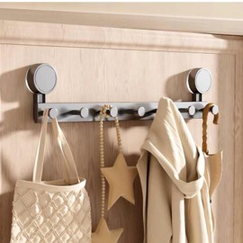 HGZBS No-Drilling Movable Suction Cup Hooks for Shower, Wall, Door - Ideal for Bathroom and Kitchen. Hang Robes, Towels, Keys, and Bags. Dual-Suction Towel Hooks for Bathroom (Grey, 7 Hooks)