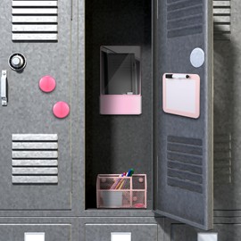 Fuyoooo Magnetic Locker Accessories, Back to School Essentials, Include Magnetic Mirror with Holder, Magnetic Mesh Pen Holder, Small Whiteboard and Magnets for Office School Locker Organizer (Pink)